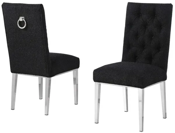 Black Boucle Fabric With Silver Chrome Base Dining Chairs (Set Of 2)