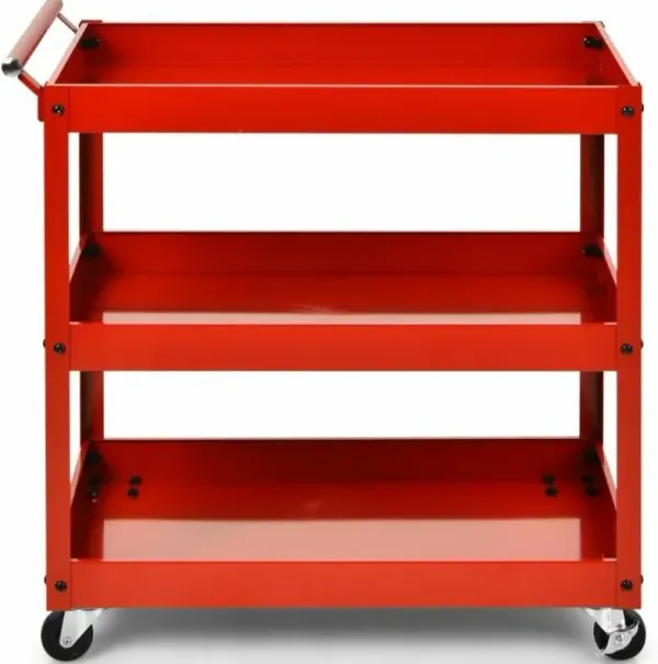 Hivvago Red Steel Frame Kitchen Serving Utility Cart on Wheels with 2 Bottom Shelves