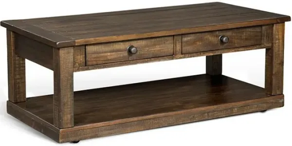 Flint Coffee Table, 2 Drawers, Shelf, Dark Brown Mahogany, 48 Inch - Benzara