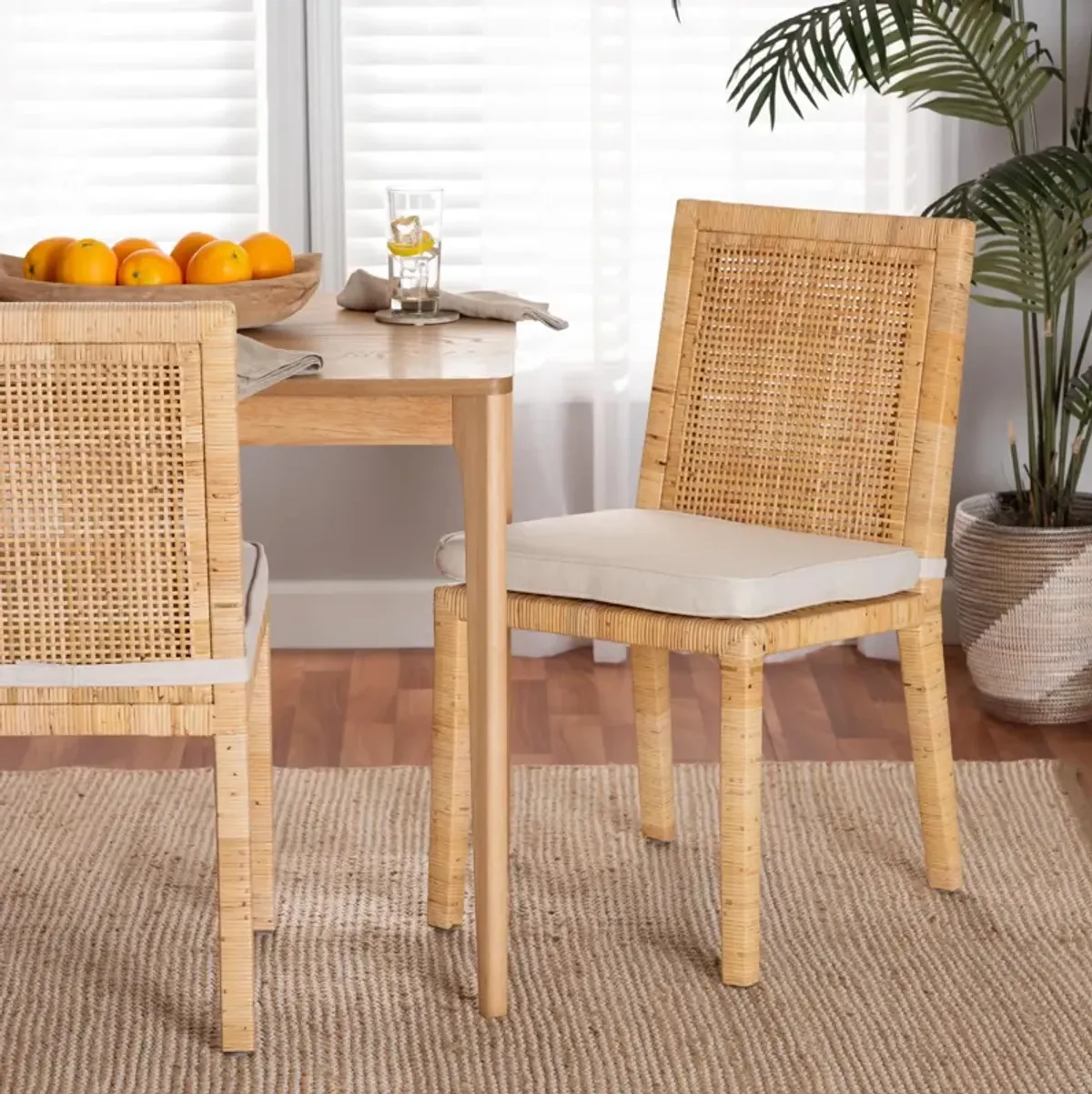 Baxton Studio Sofia Modern and Contemporary Natural Finished Wood and Rattan Dining Chair