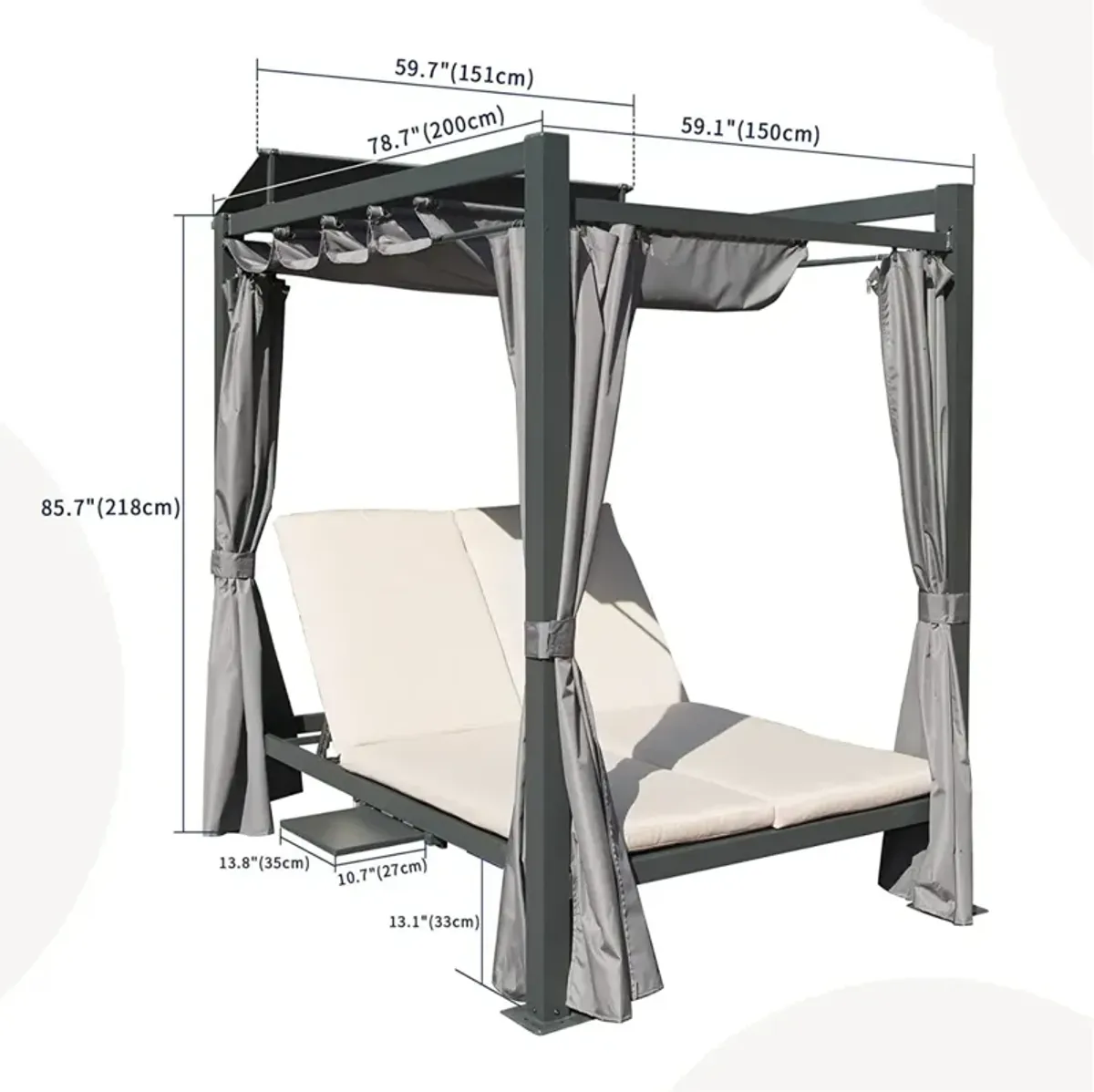 Outdoor Double Chaise Daybed with Canopy & Cup Holder