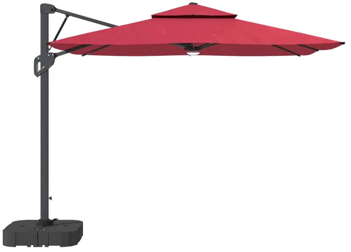 MONDAWE 10ft Square Solar LED Offset Cantilever Outdoor Patio Umbrella with Bluetooth Speaker and Included Base