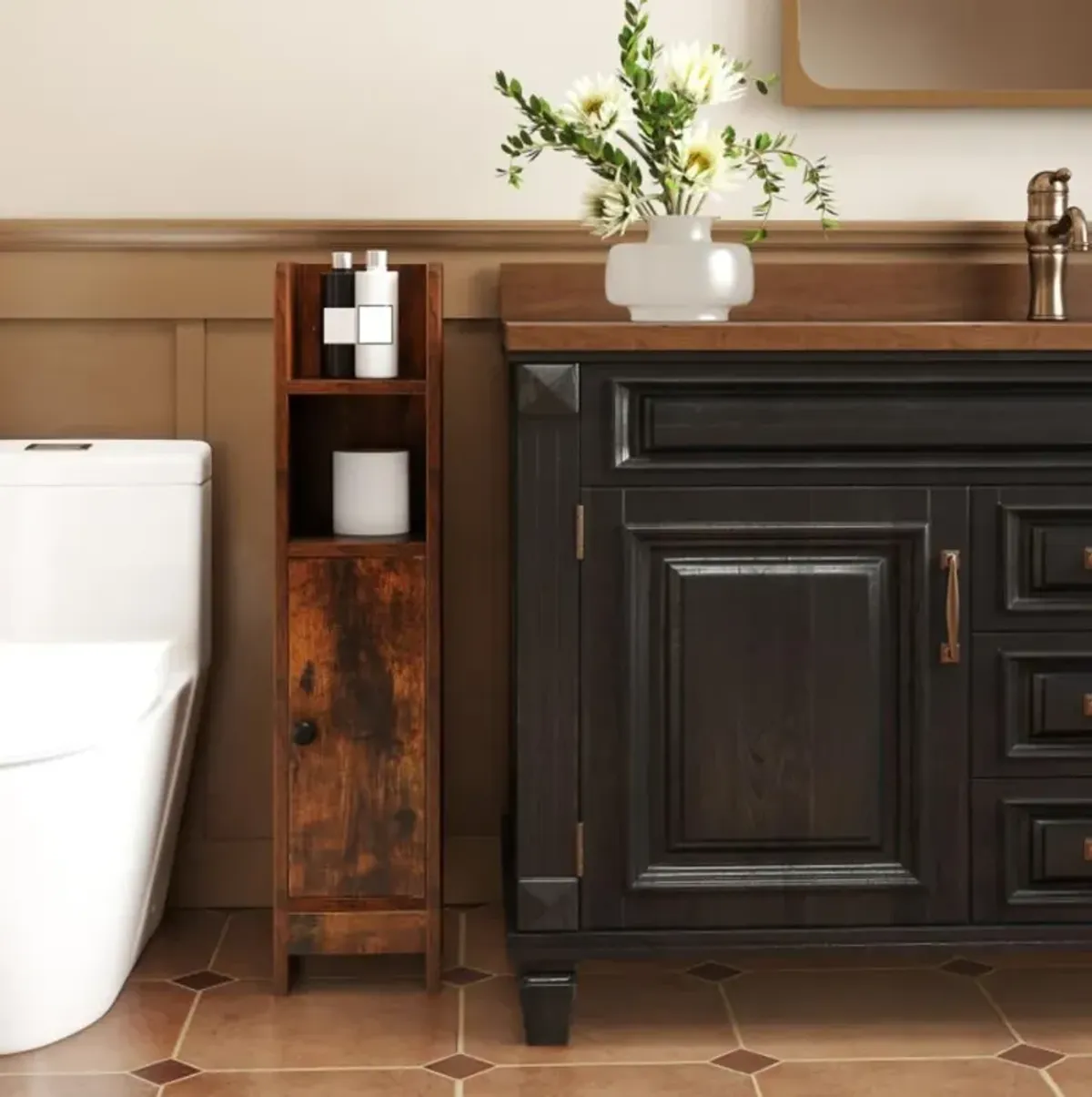 Hivvago Bathroom Slim Cabinet Corner with Door and Adjustable Shelf