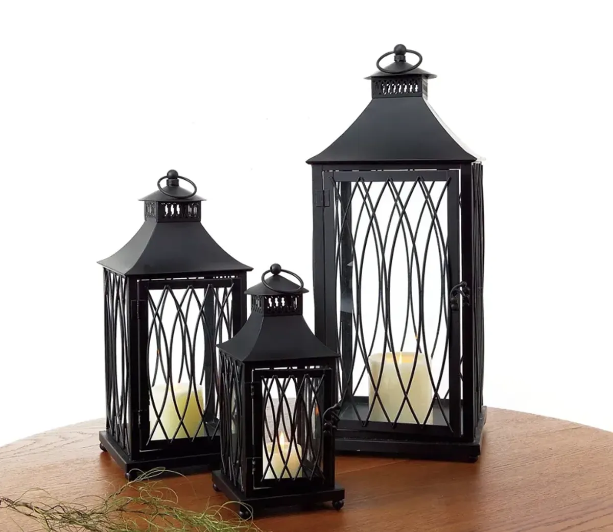 Hivvago Lantern (Set of 3) 11.5"H,16"H,24"H Metal/Glass