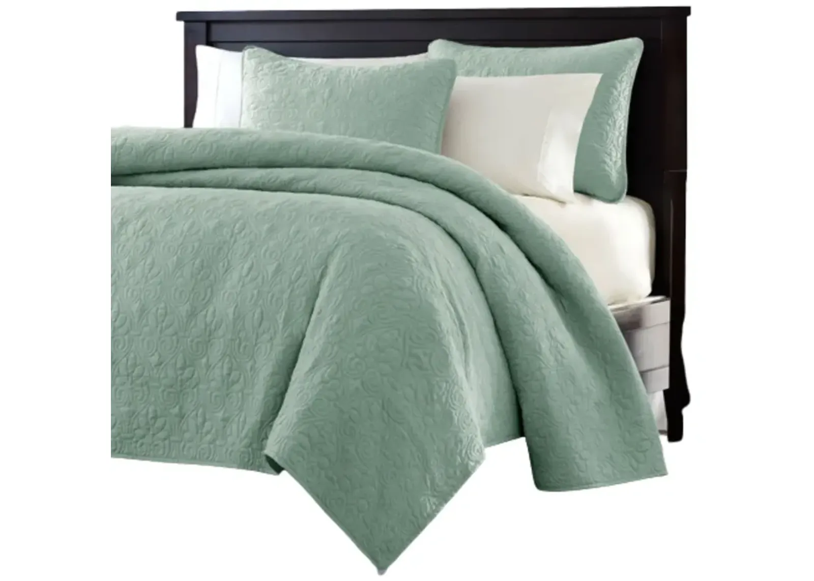 QuikFurn King size Seafoam Green Blue Coverlet Set with Quilted Floral Pattern