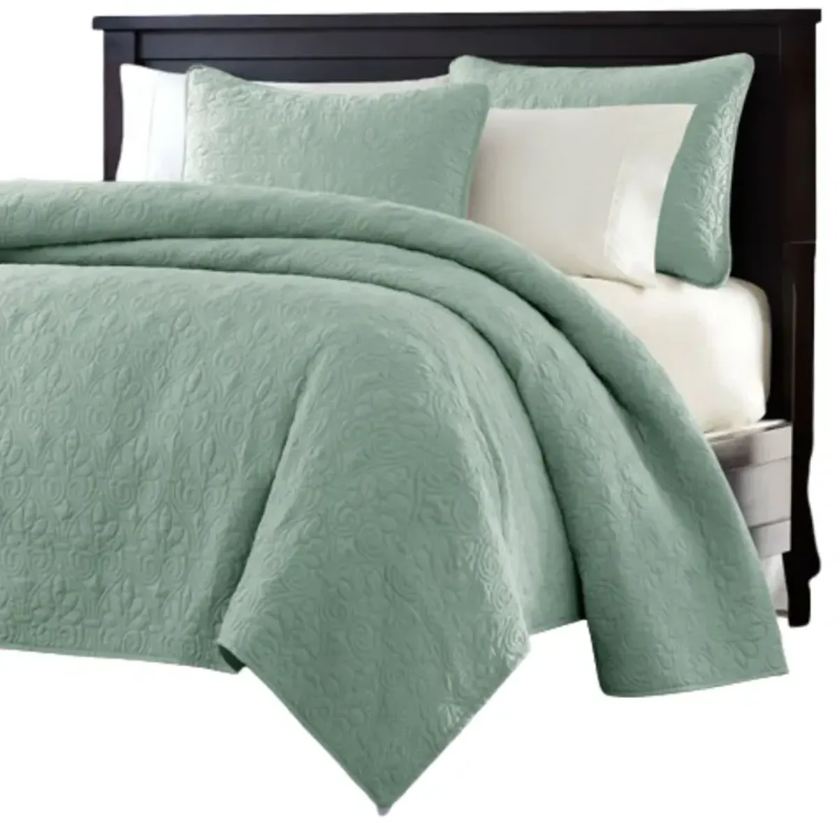 QuikFurn King size Seafoam Green Blue Coverlet Set with Quilted Floral Pattern