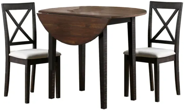 Drop Down Leaf 3 Piece Dining Table Set with X Shaped Back, Gray-Benzara