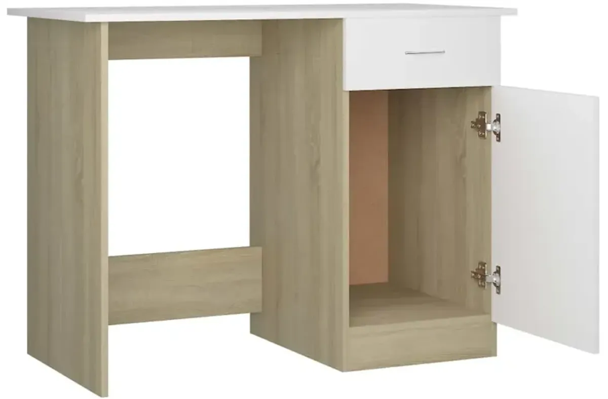 vidaXL Desk White and Sonoma Oak 39.4"x19.7"x29.9" Chipboard