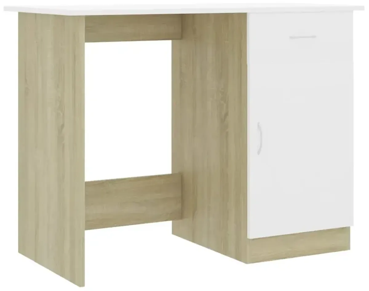 vidaXL Desk White and Sonoma Oak 39.4"x19.7"x29.9" Chipboard