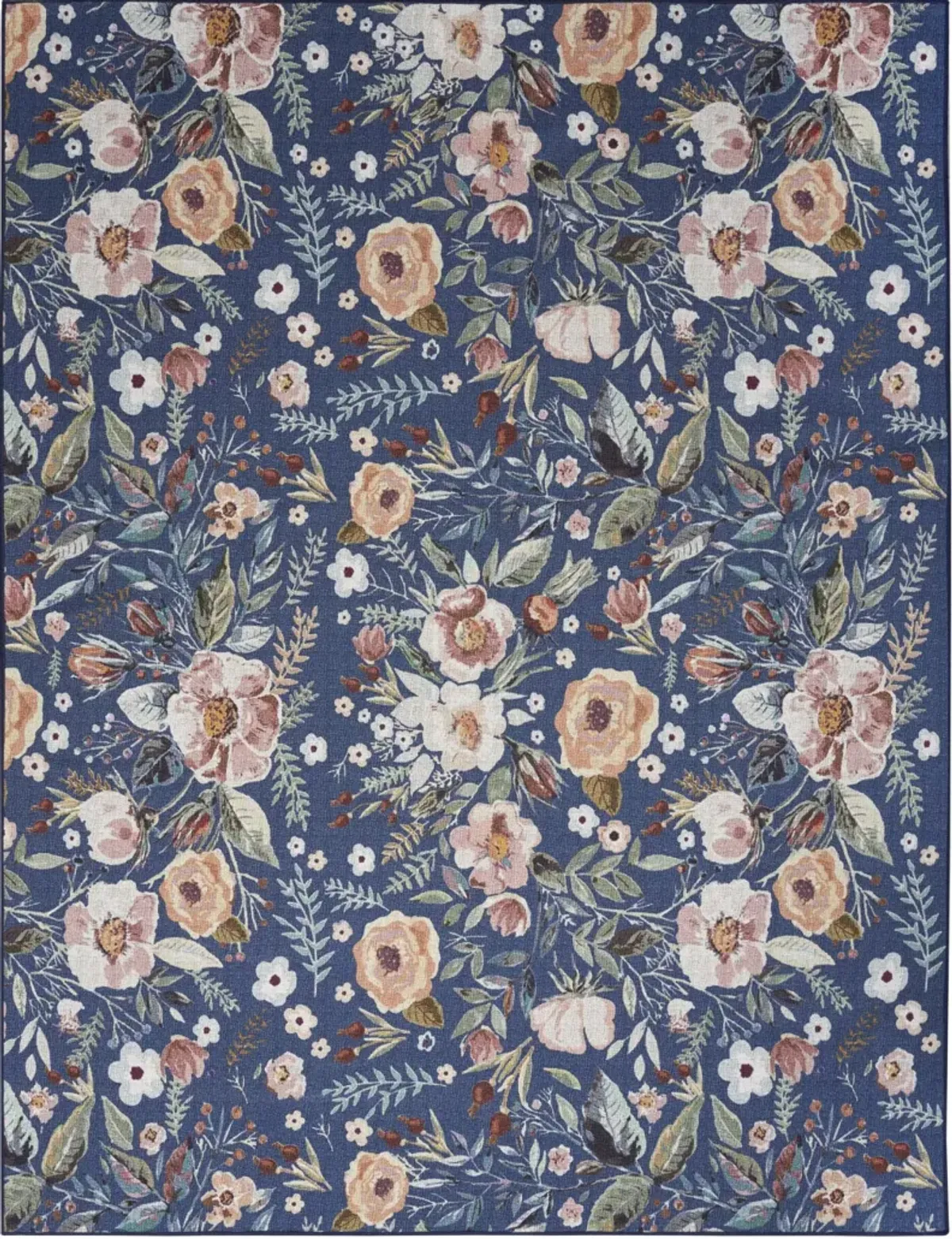 6 x 9 Blue and green Floral Power Loom Washable Non Skid Area Rug