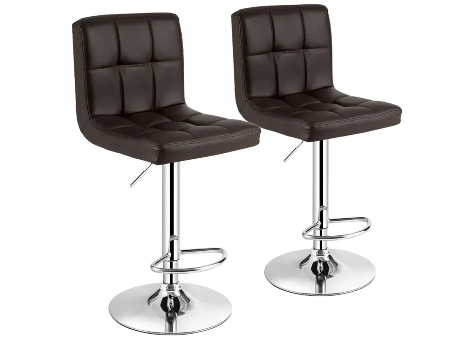 Set of 2 Square Swivel Adjustable PU Leather Bar Stools with Back and Footrest