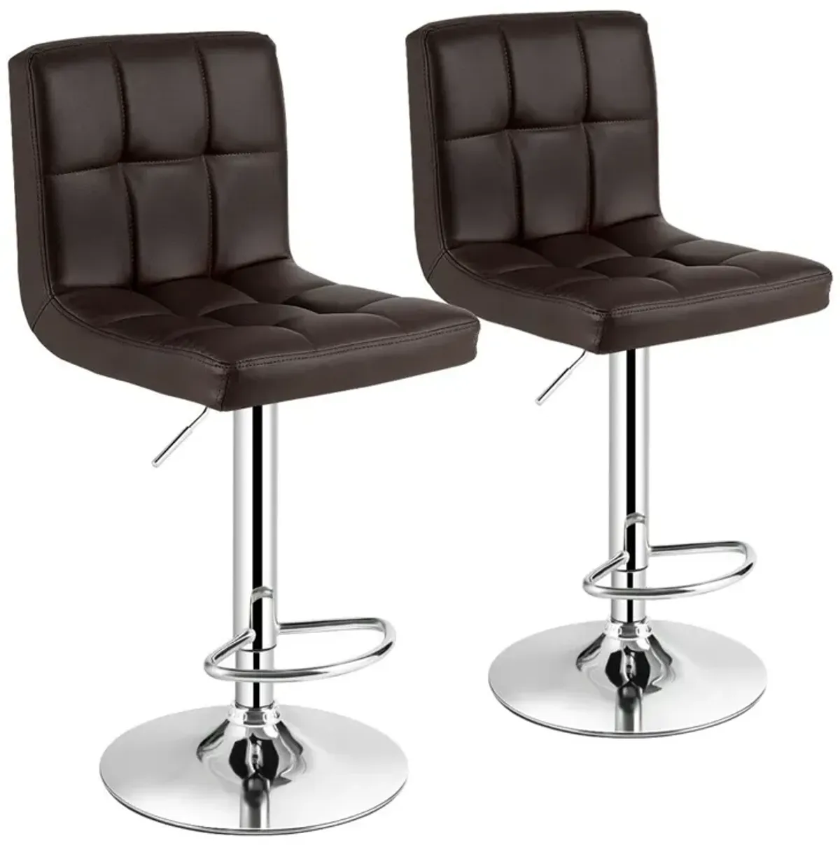 Set of 2 Square Swivel Adjustable PU Leather Bar Stools with Back and Footrest