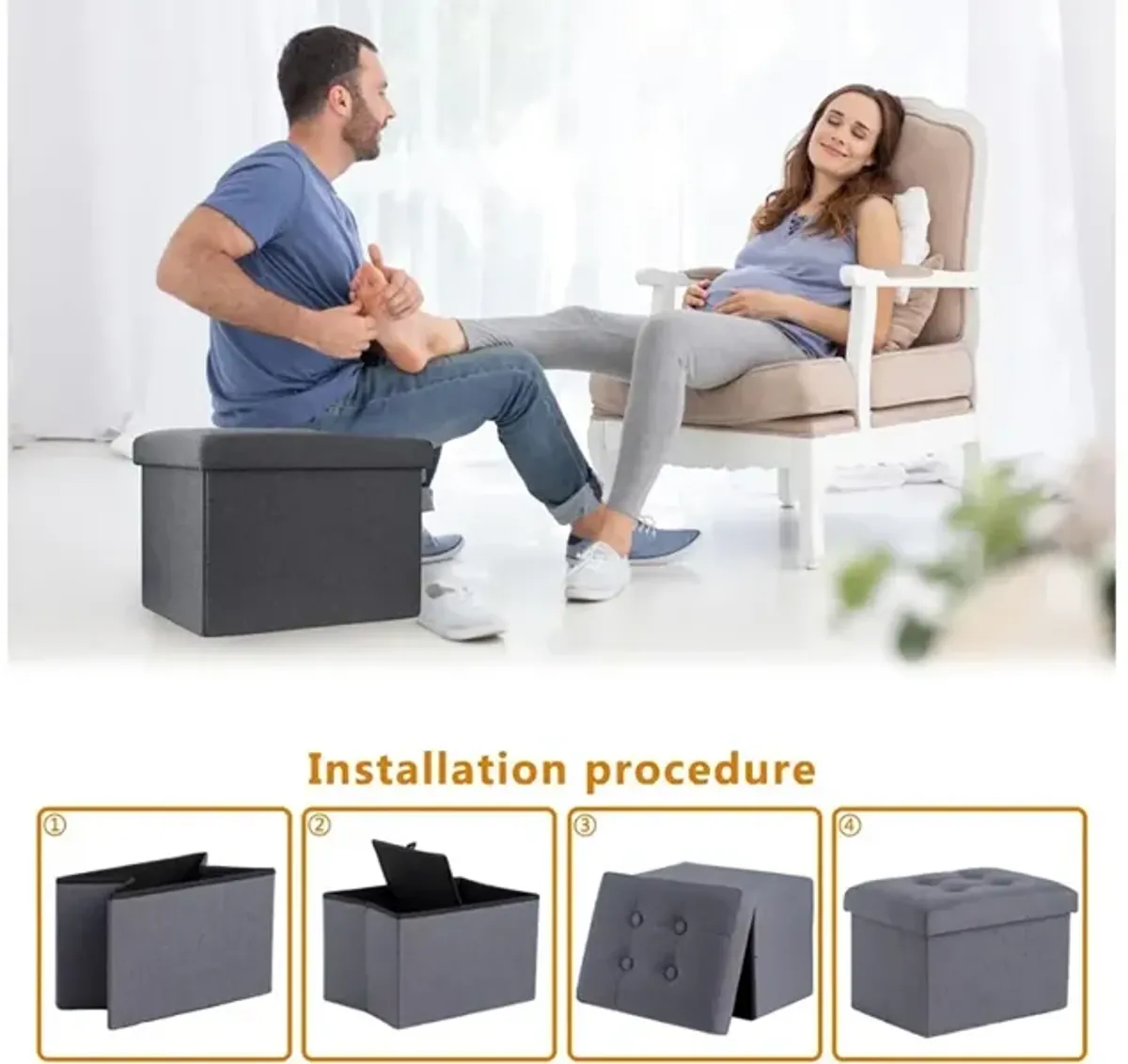 ALASDO Ottoman Foot Rest Footstool Bench for Living Room