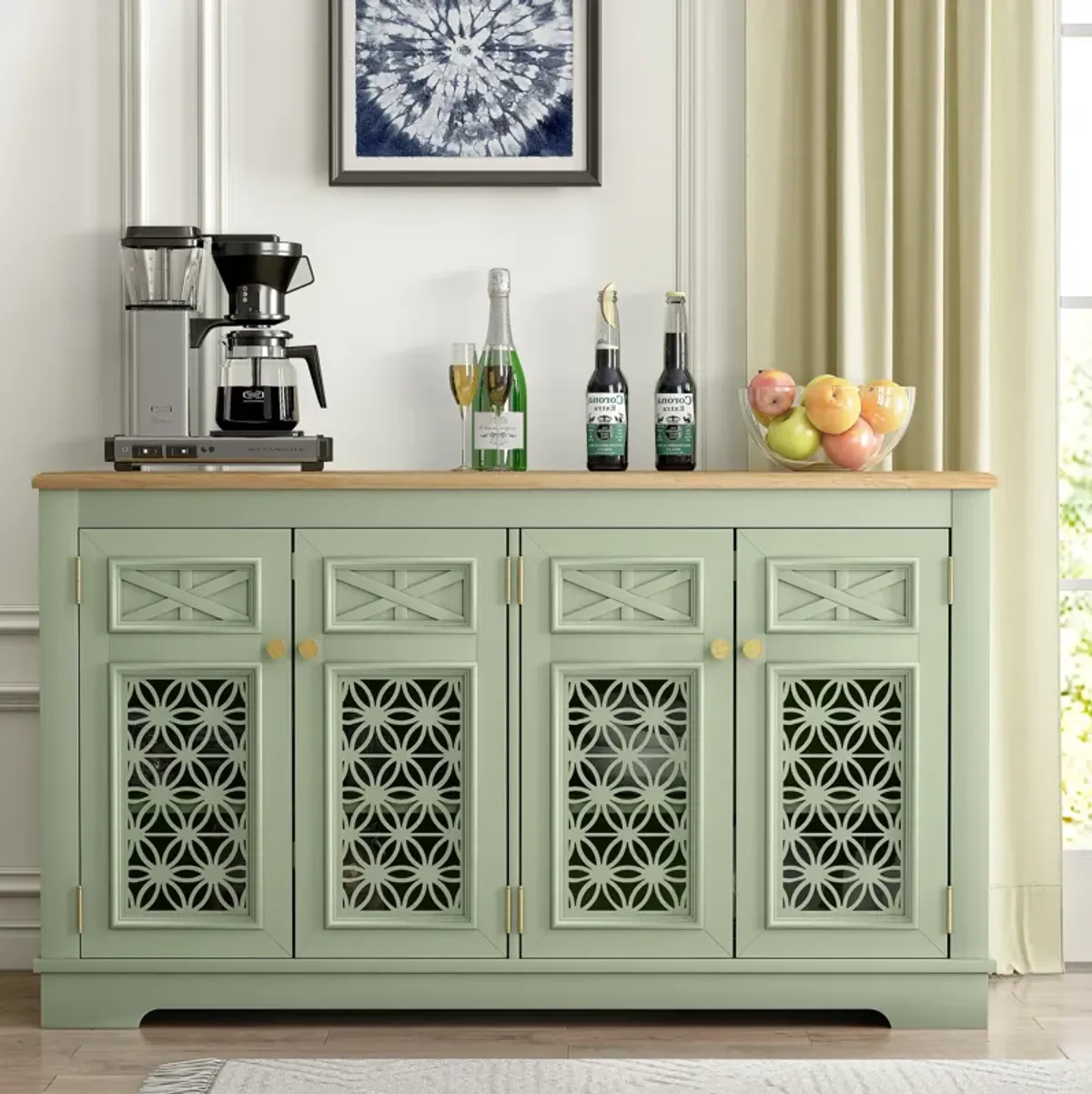 FESTIVO Farmhouse Buffet Cabinet with Glass Doors and Adjustable Shelves