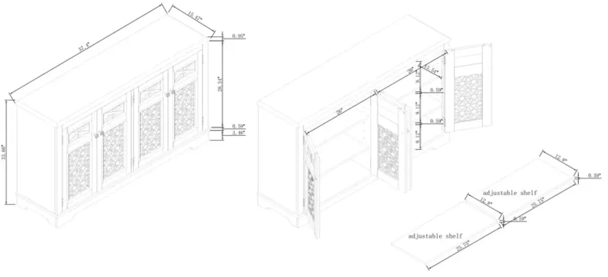 FESTIVO Farmhouse Buffet Cabinet with Glass Doors and Adjustable Shelves