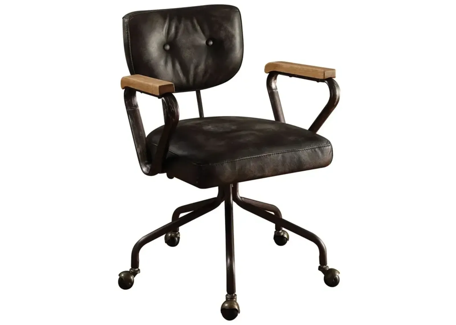 Hallie Office Chair In Vintage Black Top Grain Leather