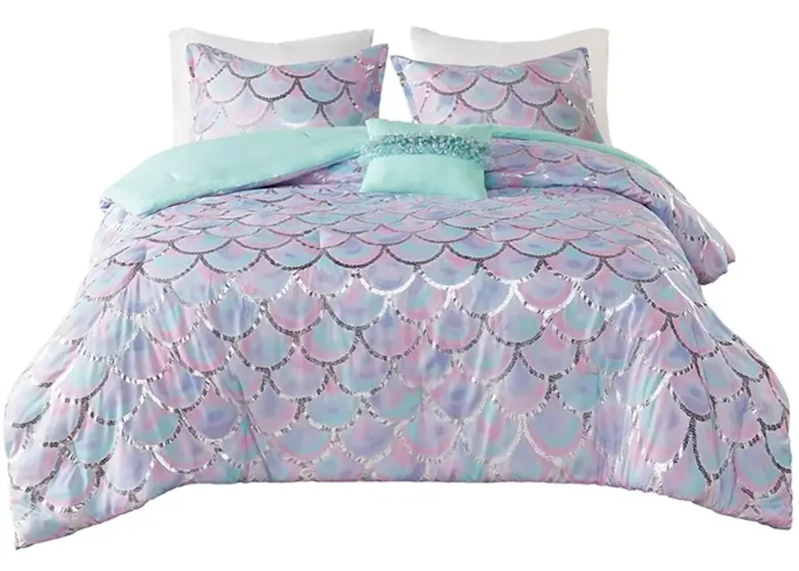 Gracie Mills Oriana Metallic Fish Scale Printed Reversible Comforter Set