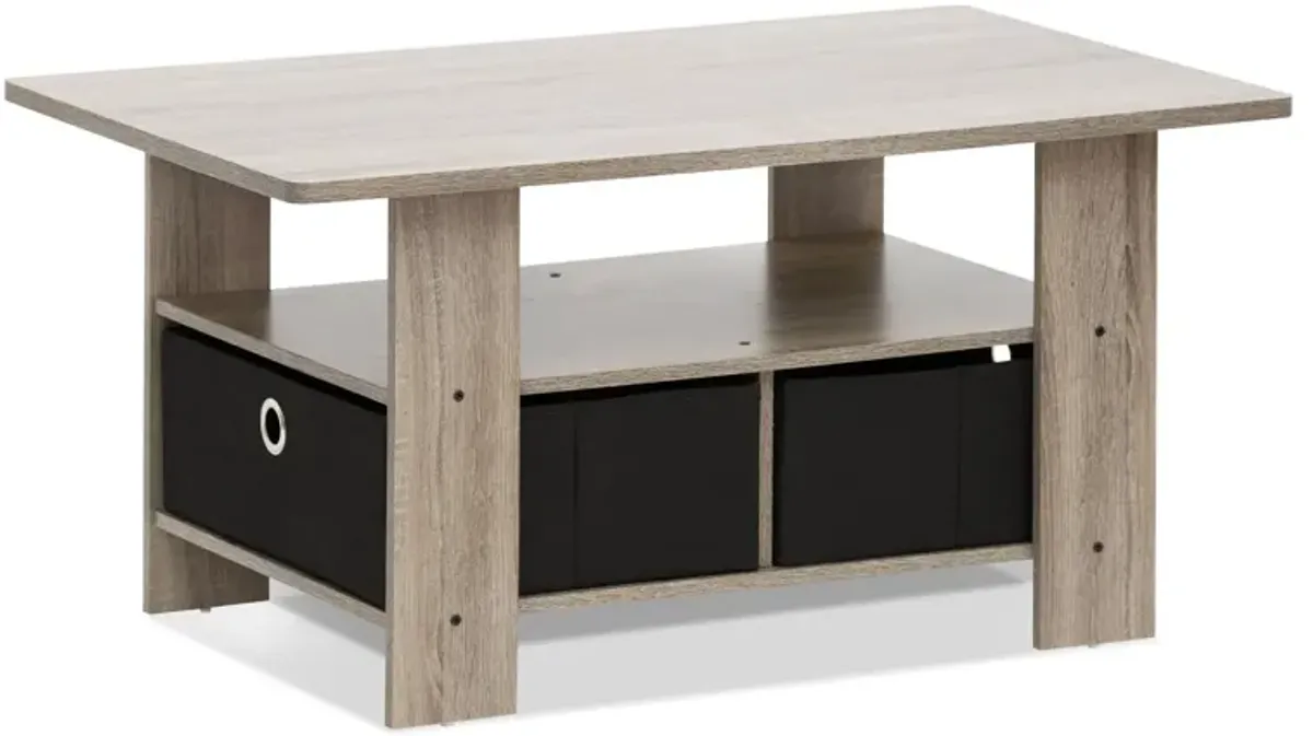 Furinno Andrey Coffee Table with Bin Drawer, French Oak Grey/Black