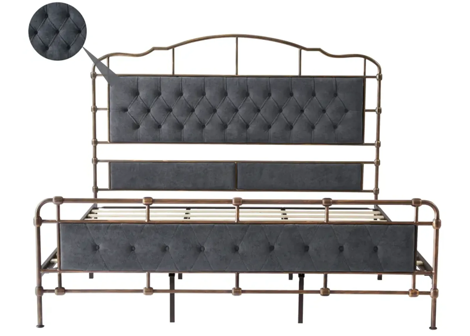 King Size High Boad Metal Bed With Soft Head And Tail, No Spring, Easy To Assemble, No Noise