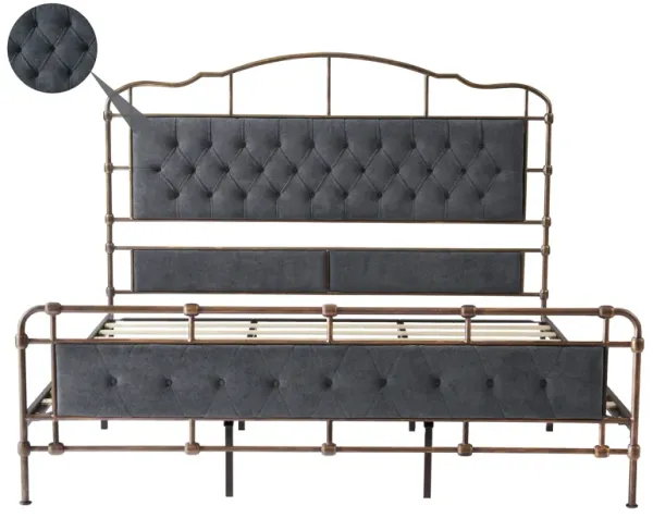 Streamdale King Size Metal Bed with Soft Cushioned Headboard and Tailboard