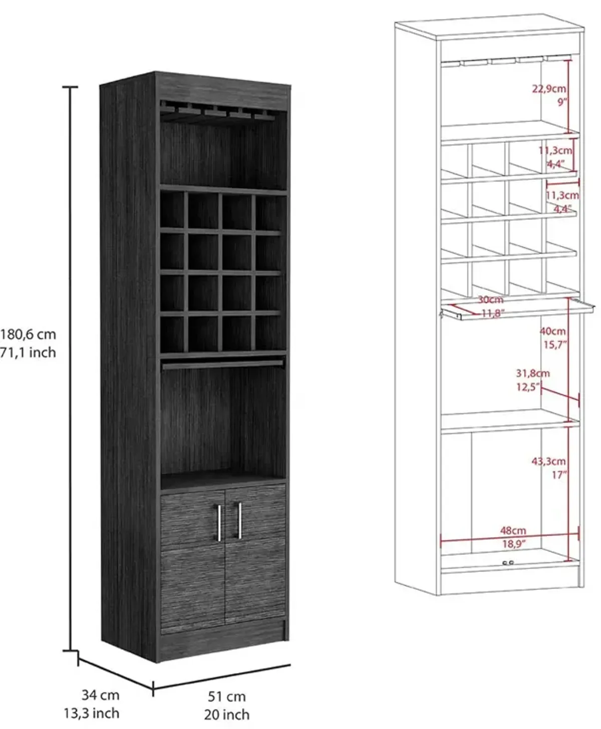 Bar Cabinet Modoc, Living Room, Smoky Oak