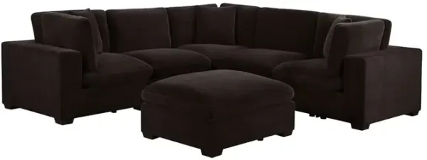 Lahe 6 Piece Modular Sectional with Ottoman, 3 Pillows, Dark Brown