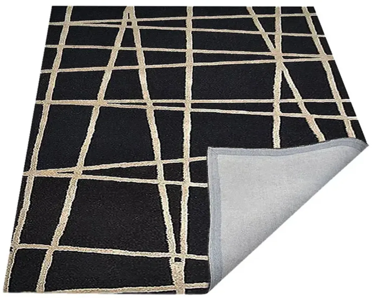 RUGSOTIC CARPETS HAND TUFTED WOOL ECO-FRIENDLY AREA RUGS  - 5'x8', Rectangle Shape, Black, Contemporary Modern Design, High Pile Thick Handmade Area Rugs for Living Room, Bed Room (K02001)