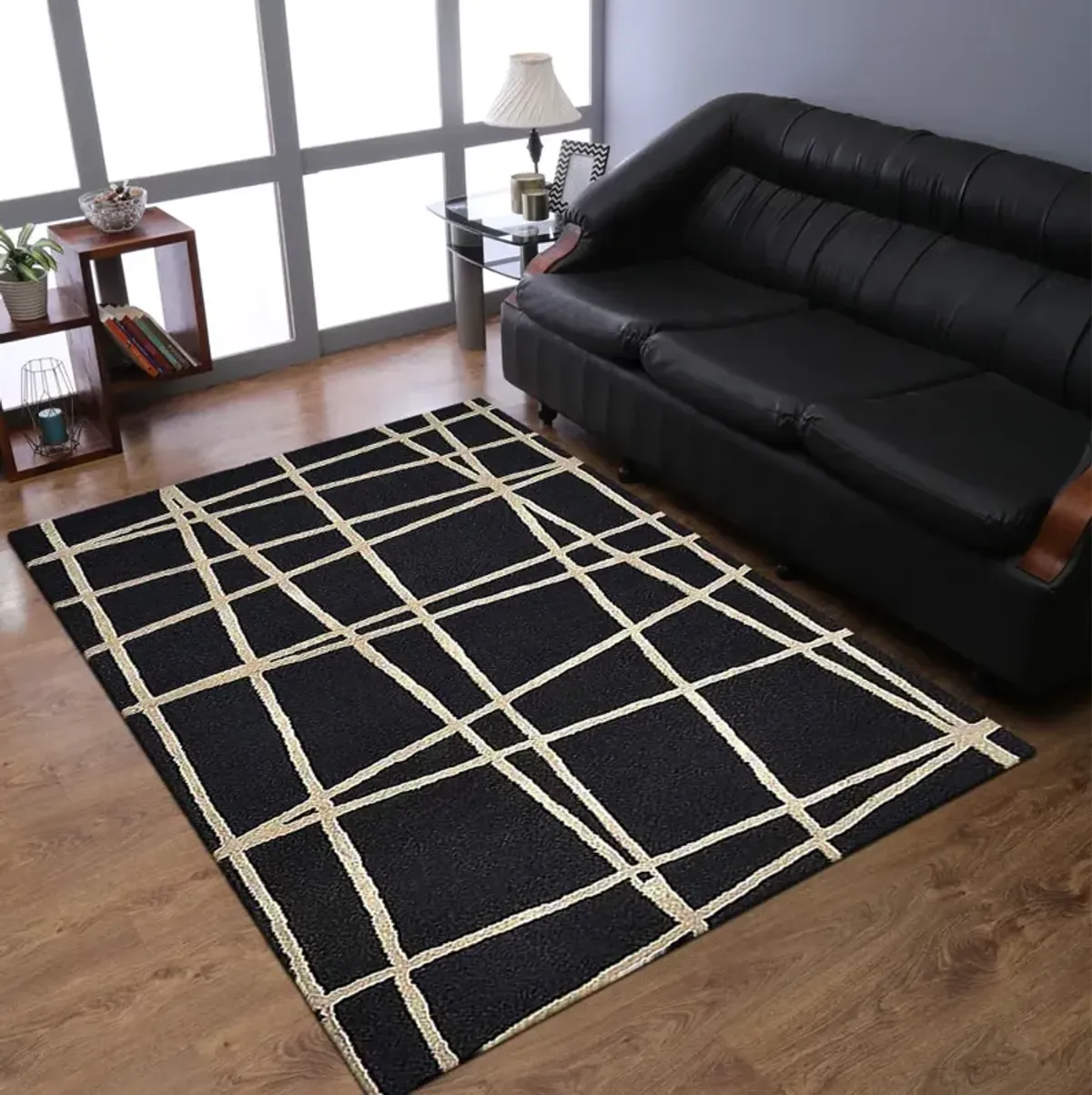 RUGSOTIC CARPETS HAND TUFTED WOOL ECO-FRIENDLY AREA RUGS  - 5'x8', Rectangle Shape, Black, Contemporary Modern Design, High Pile Thick Handmade Area Rugs for Living Room, Bed Room (K02001)