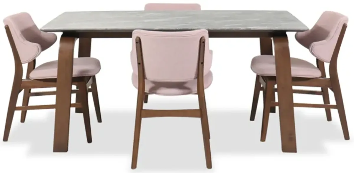 Valencia 5-Piece Dining Set in Pink