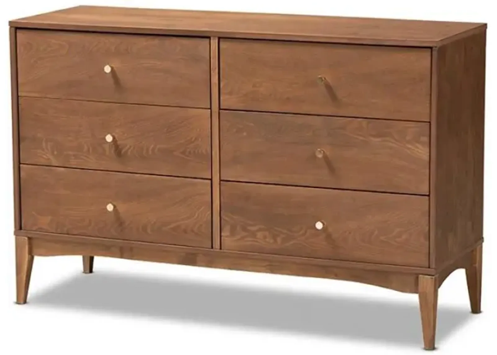 Landis Mid-Century Modern Ash Walnut Finished Wood 6-Drawer Dresser