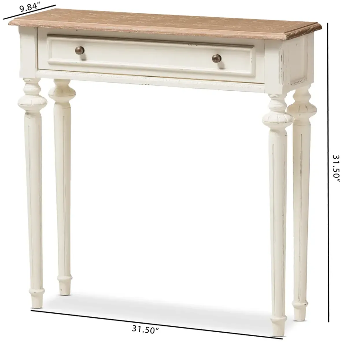 Baxton Studio Marquetterie Oak And White Wash Distressed Finish Wood Two Tone Console Table