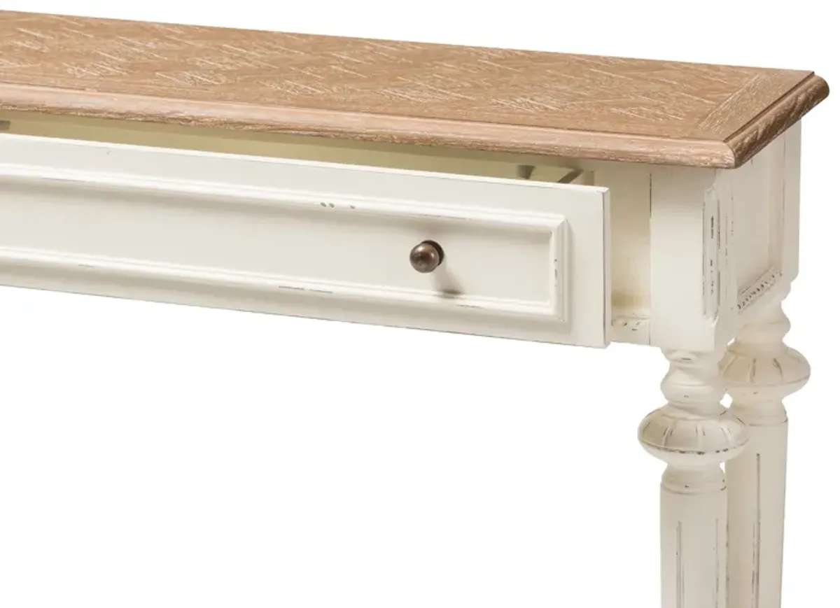 Baxton Studio Marquetterie Oak And White Wash Distressed Finish Wood Two Tone Console Table