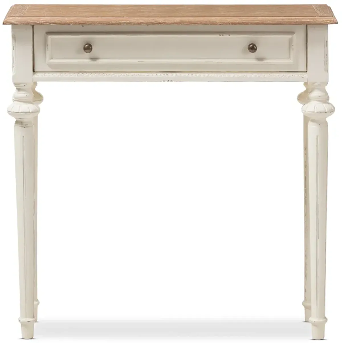 Baxton Studio Marquetterie Oak And White Wash Distressed Finish Wood Two Tone Console Table