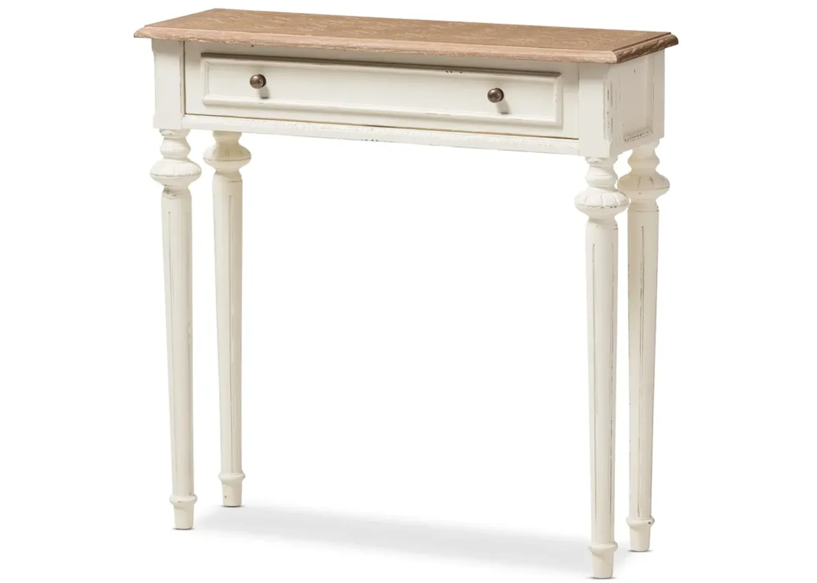 Baxton Studio Marquetterie Oak And White Wash Distressed Finish Wood Two Tone Console Table