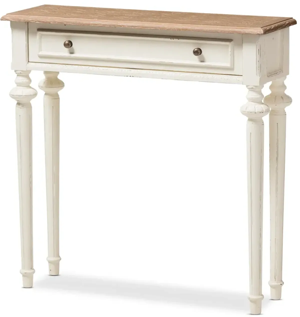 Baxton Studio Marquetterie Oak And White Wash Distressed Finish Wood Two Tone Console Table