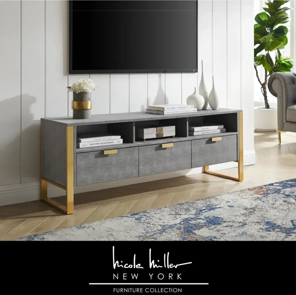 Nicole Miller Taha Faux Shagreen TV Stand/Cabinet