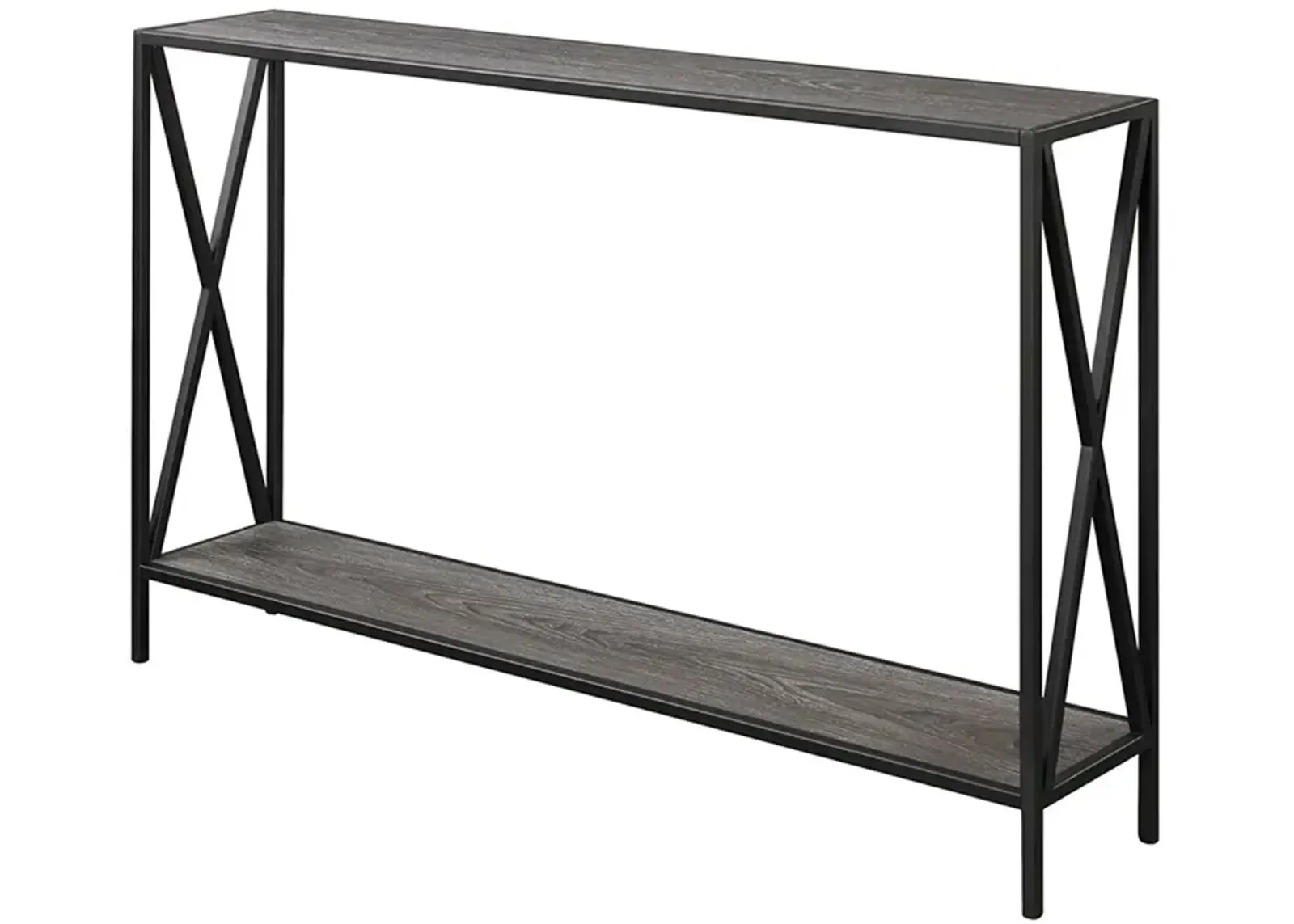 Hivvago Weathered Grey Wood Console Sofa Table with Bottom Shelf and Metal Frame