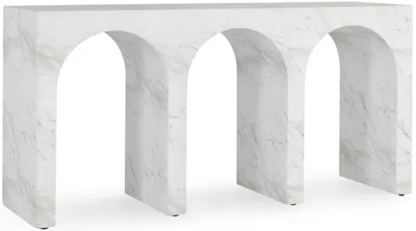 Uria Outdoor Console Table, Arched Design, Ivory Gray Concrete 61 Inch - Benzara