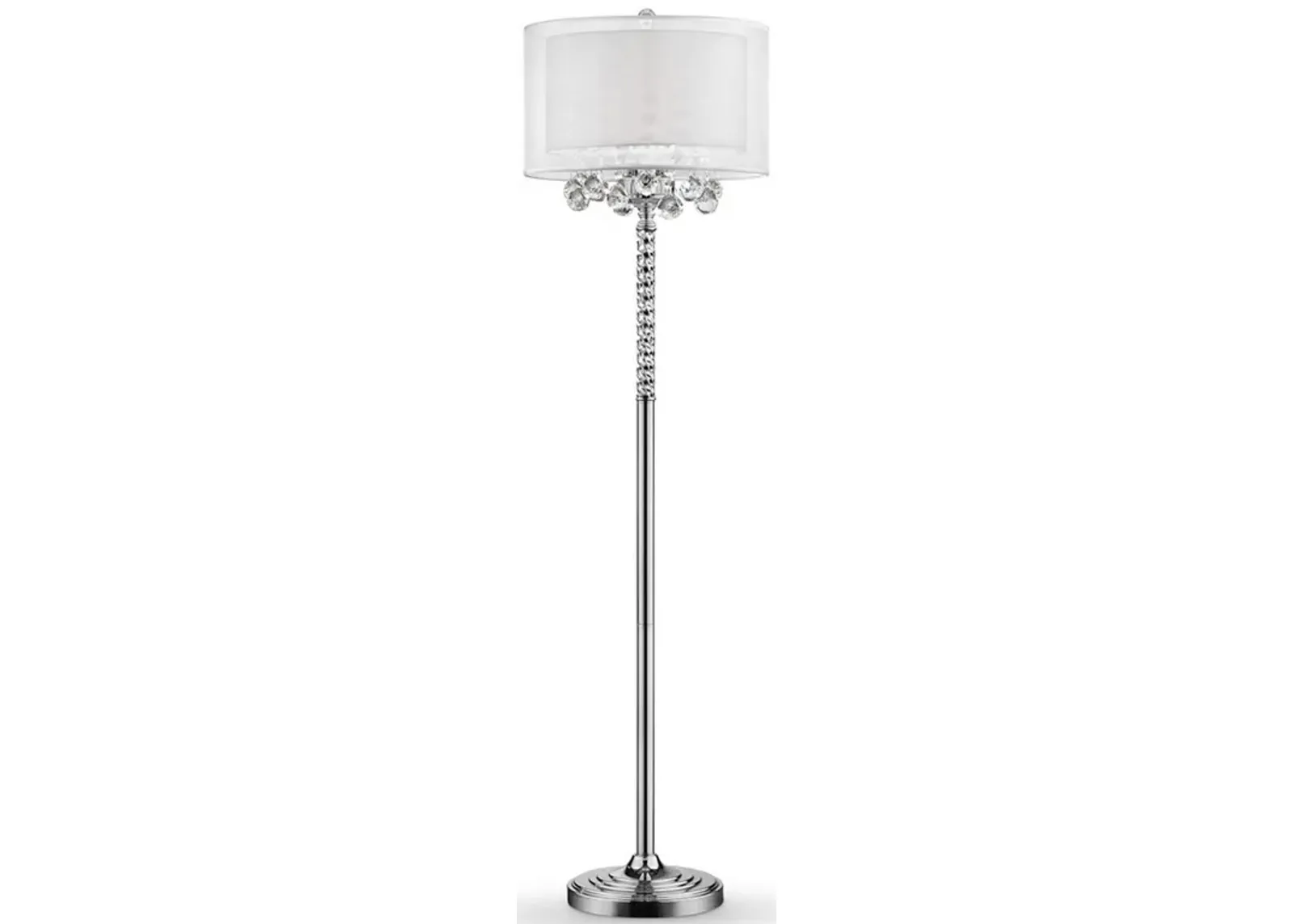 Twisted Crystal Accent Floor Lamp with Dual Fabric Shade, Clear-Benzara