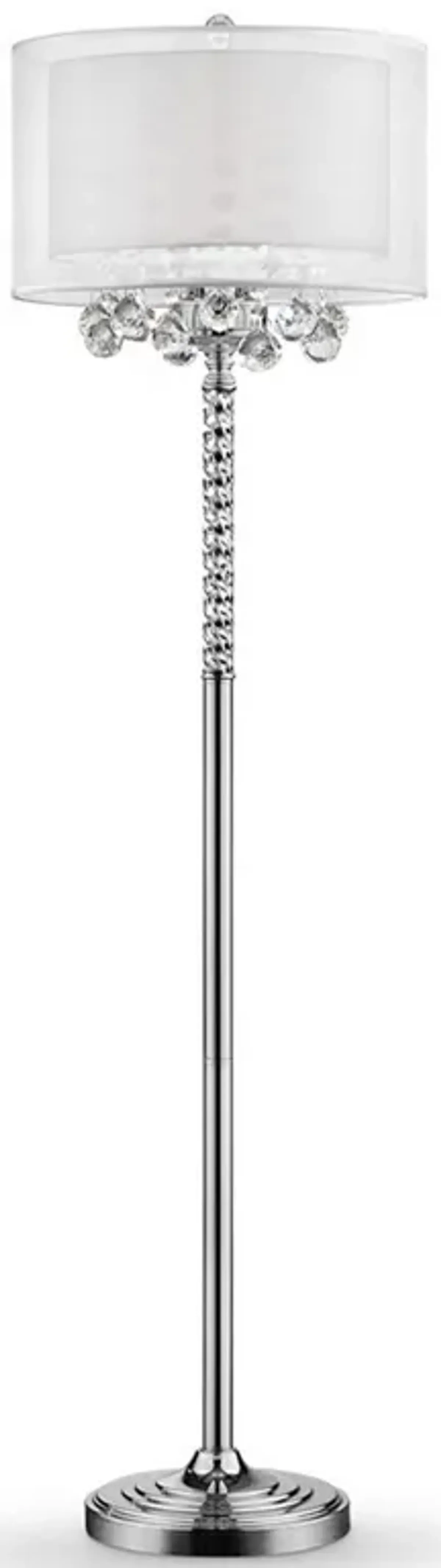 Twisted Crystal Accent Floor Lamp with Dual Fabric Shade, Clear-Benzara