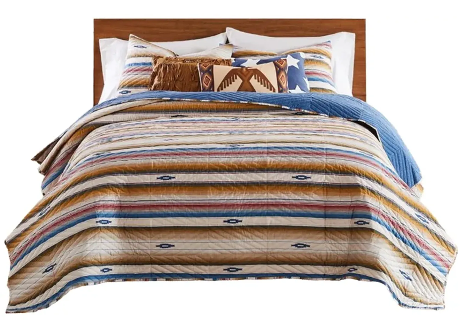 Rey 3pc Full Queen Quilt and Pillow Sham Set, Multicolor, Chevron Design