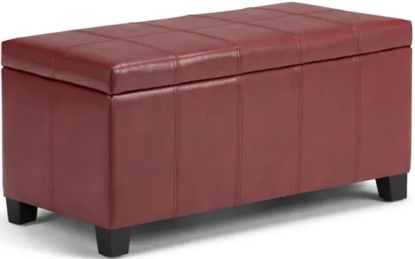 Dover 36 inch Wide Contemporary Rectangle Storage Ottoman Bench in Radicchio Red Faux Leather