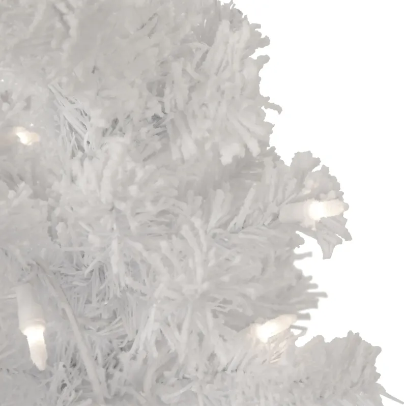 3.5' Pre-Lit Potted Flocked Winter Pine White Tinsel Artificial Christmas Tree  Clear Lights