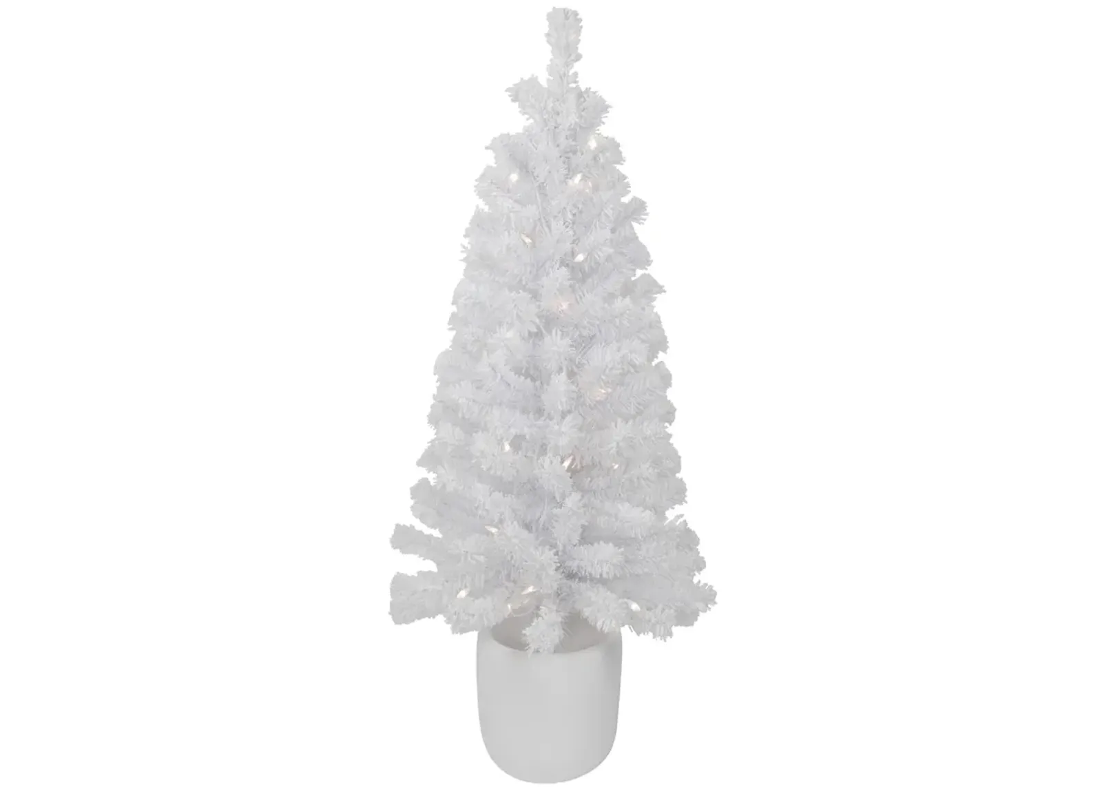 3.5' Pre-Lit Potted Flocked Winter Pine White Tinsel Artificial Christmas Tree  Clear Lights