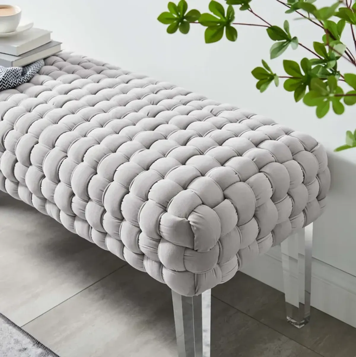 Prologue Woven Performance Velvet Ottoman