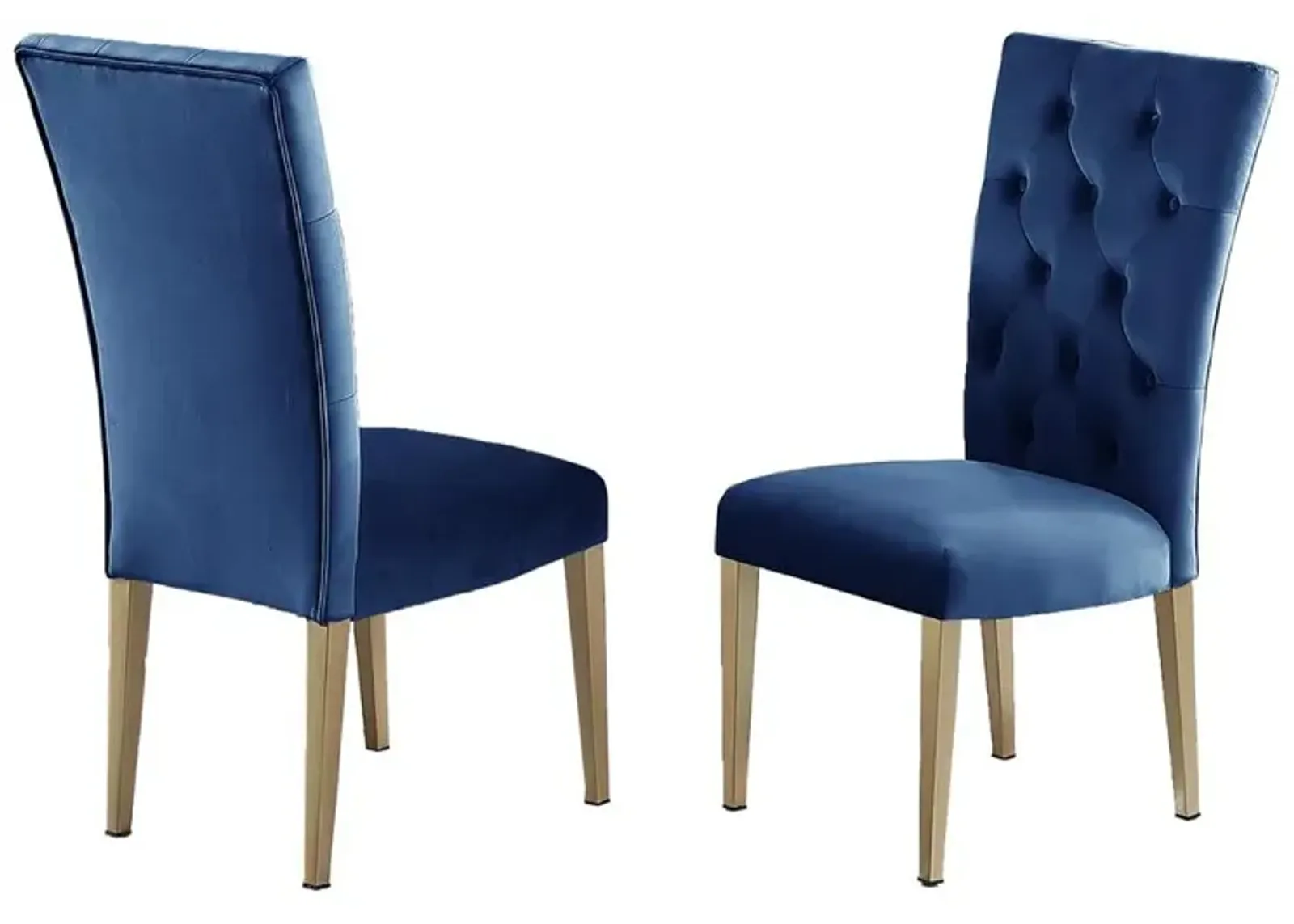 Tyrion Blue Tufted Velvet Side Chairs in Brushed Gold (Set of 2)