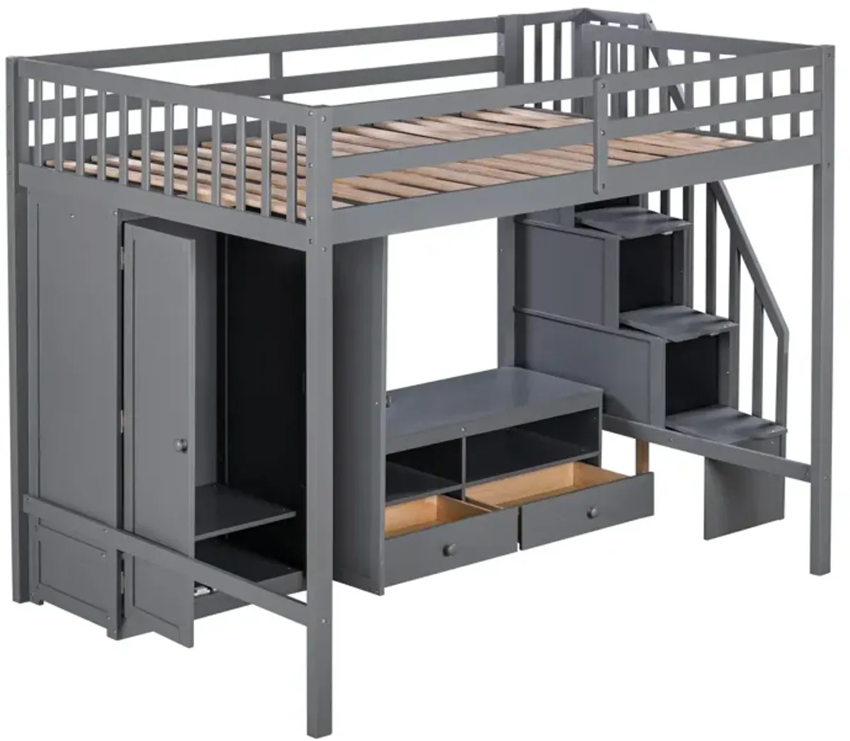 Merax Loft Bed with Wardrobe and Storage Staircase