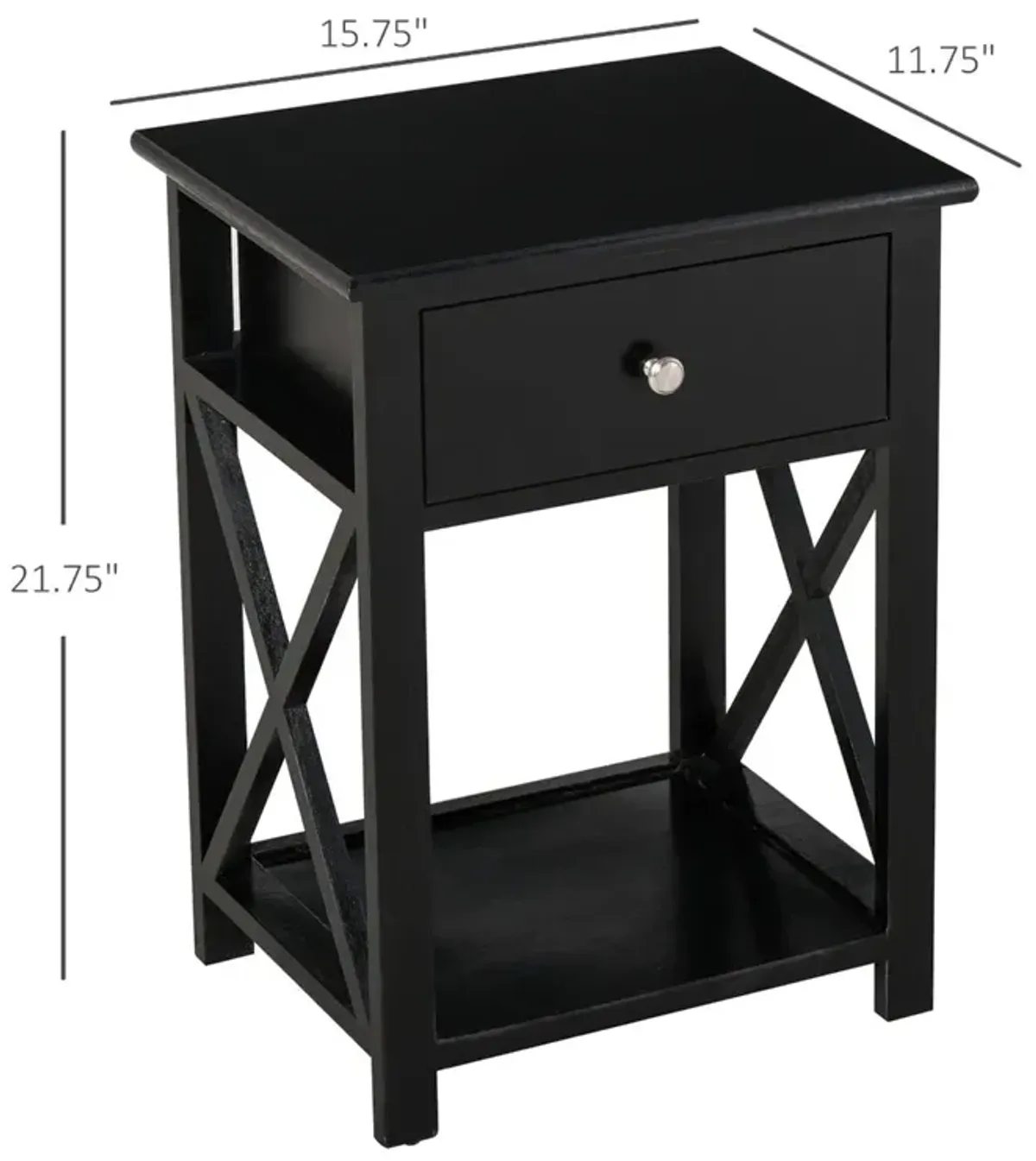 Elegant Bedside Storage: Black X-Frame Wood Nightstand with Drawer