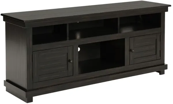 Ayne TV Stand Media Cabinet, 2 Doors and 4 Shelves, Black Wood 60 Inch - Benzara