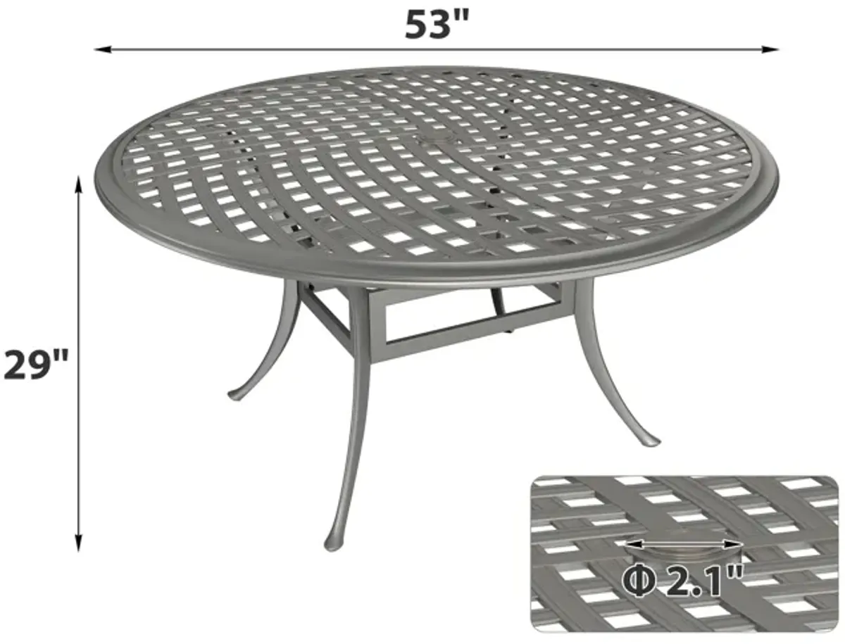Mondawe 53" Powder Coated Cast Aluminum Outdoor Dining Table with Umbrella Hole